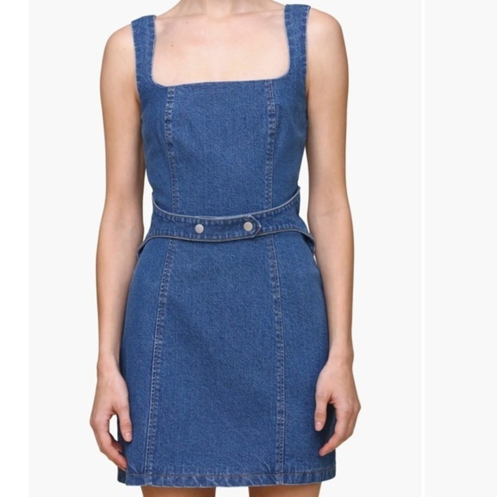 Avec‎ Les Filles Denim Mini Dress Square Neck Sleeveless Harness Denim Body-Con
